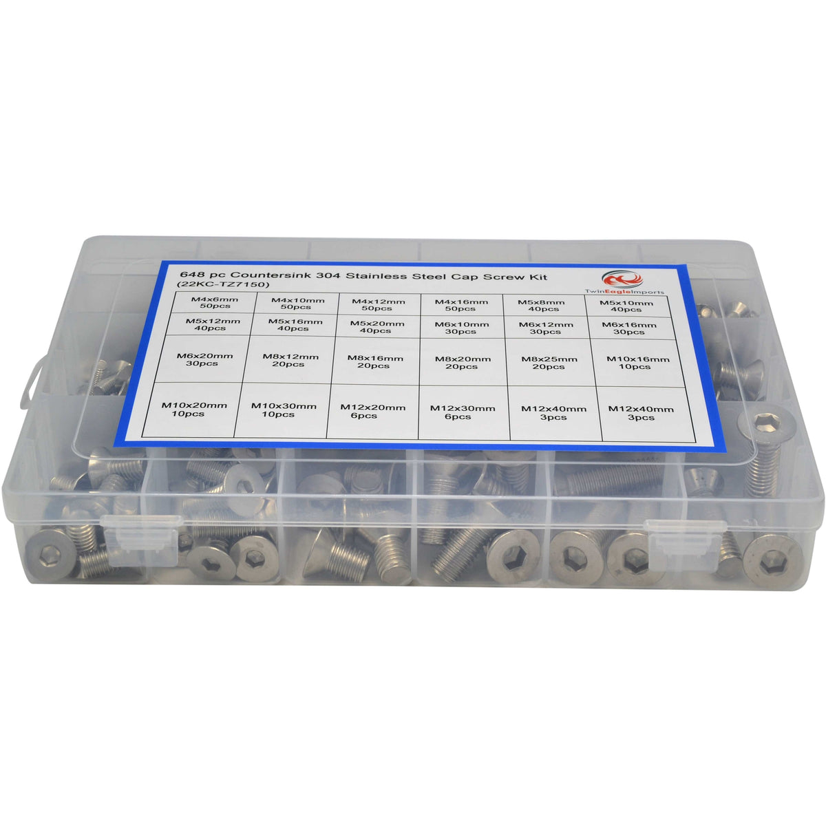 Twin Eagle Imports Grab Kits 648 Piece 304 Stainless Steel Countersink Cap Screw Grab Kit Assortment