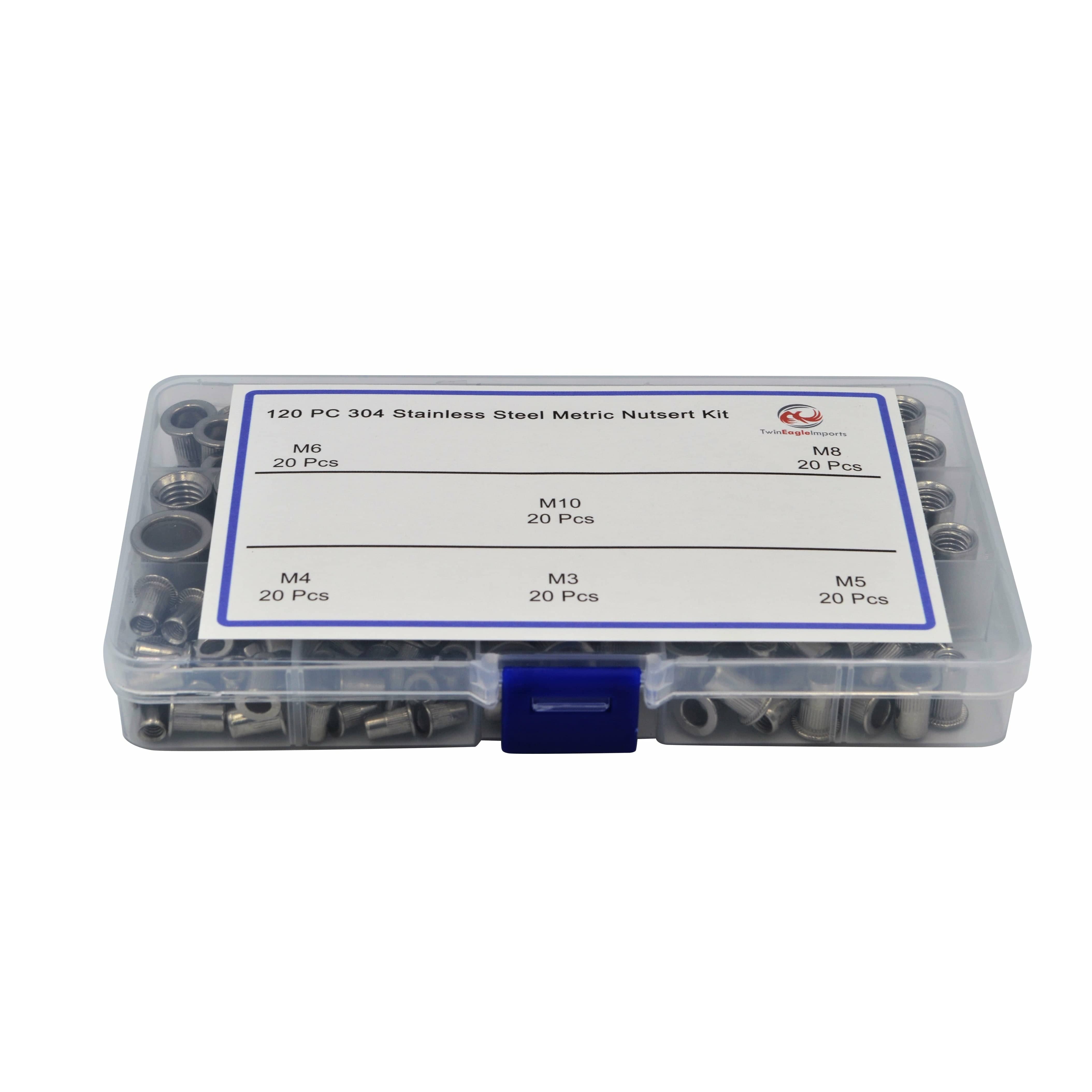 Twin Eagle Imports Nutserts 120pc 304 Stainless Steel Metric Nutserts Grab Kit Assortment